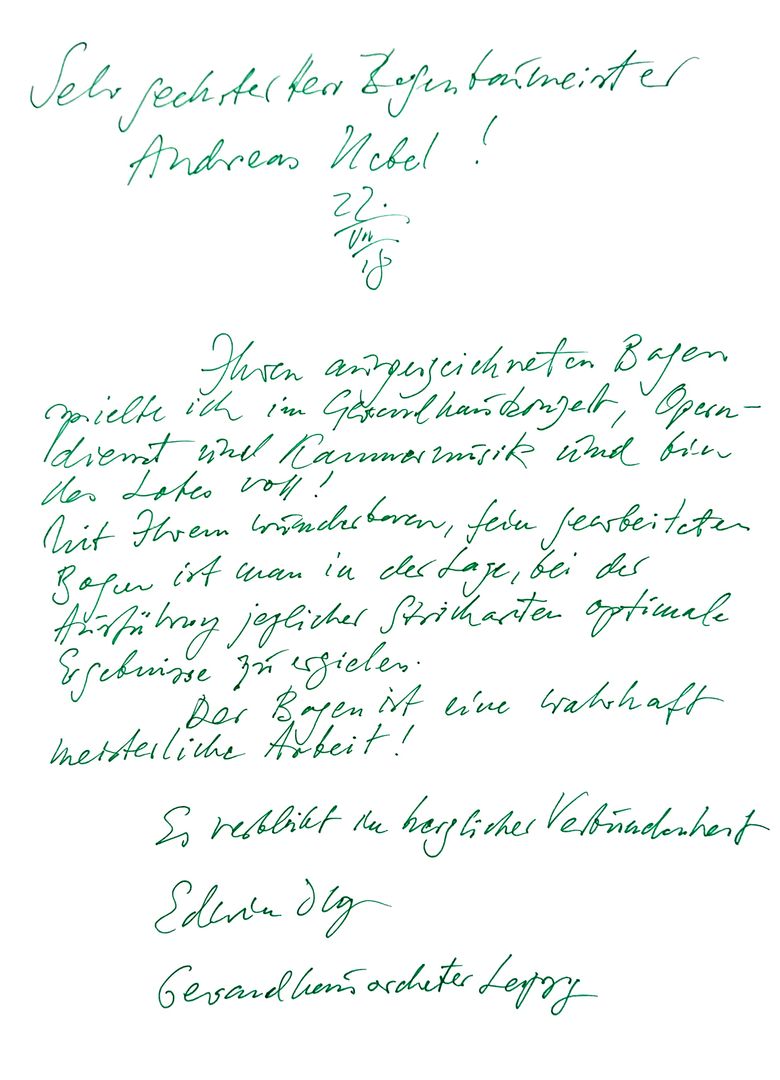 Handgeschriebene Danksagung des Violinist des Gewandhauses Leipzig Edwin Ilg